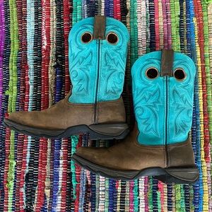 Brwn & Turquoise Square Steel Toe Work Boot